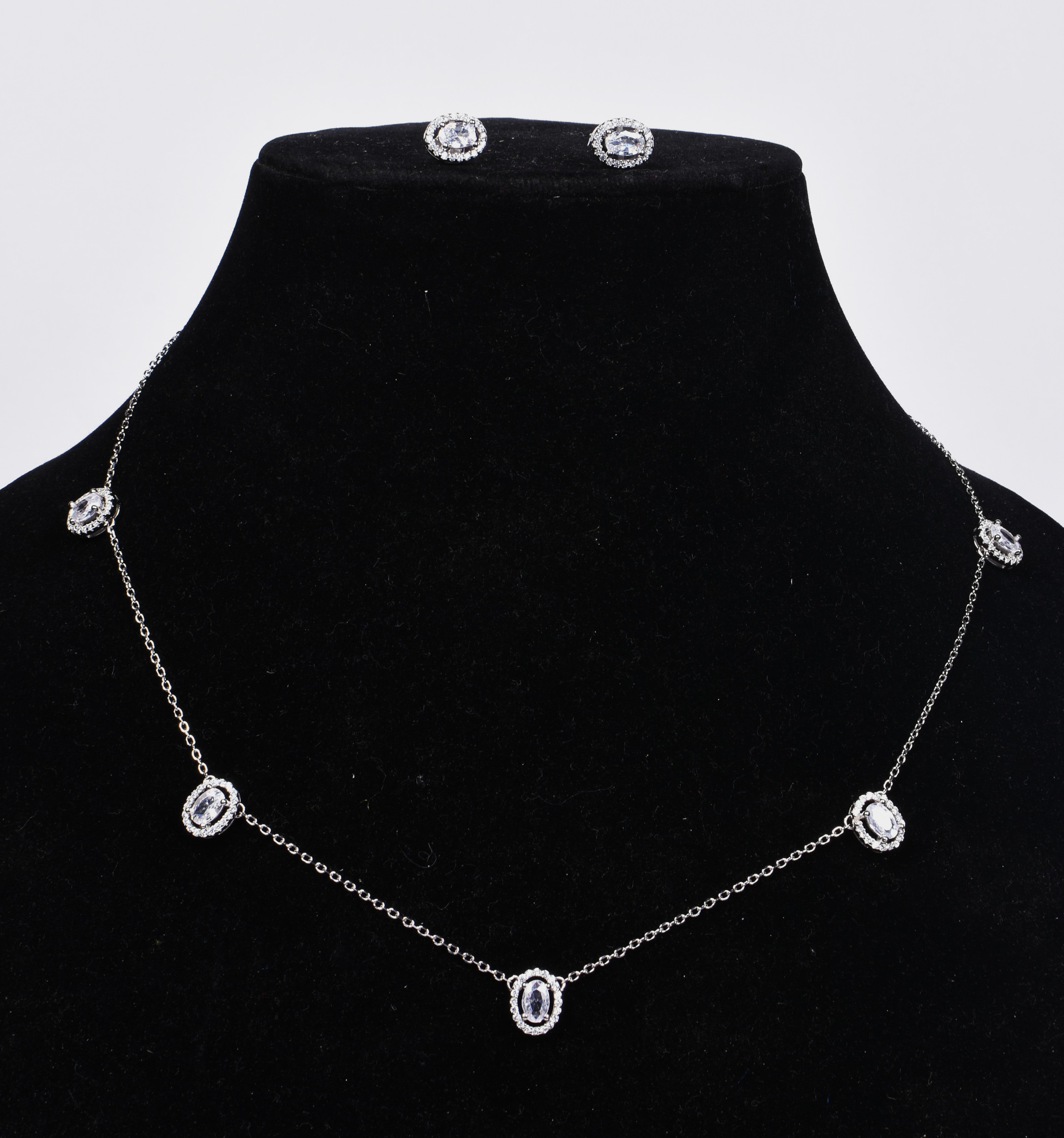 Oval Crystal Necklace & Earrings Set