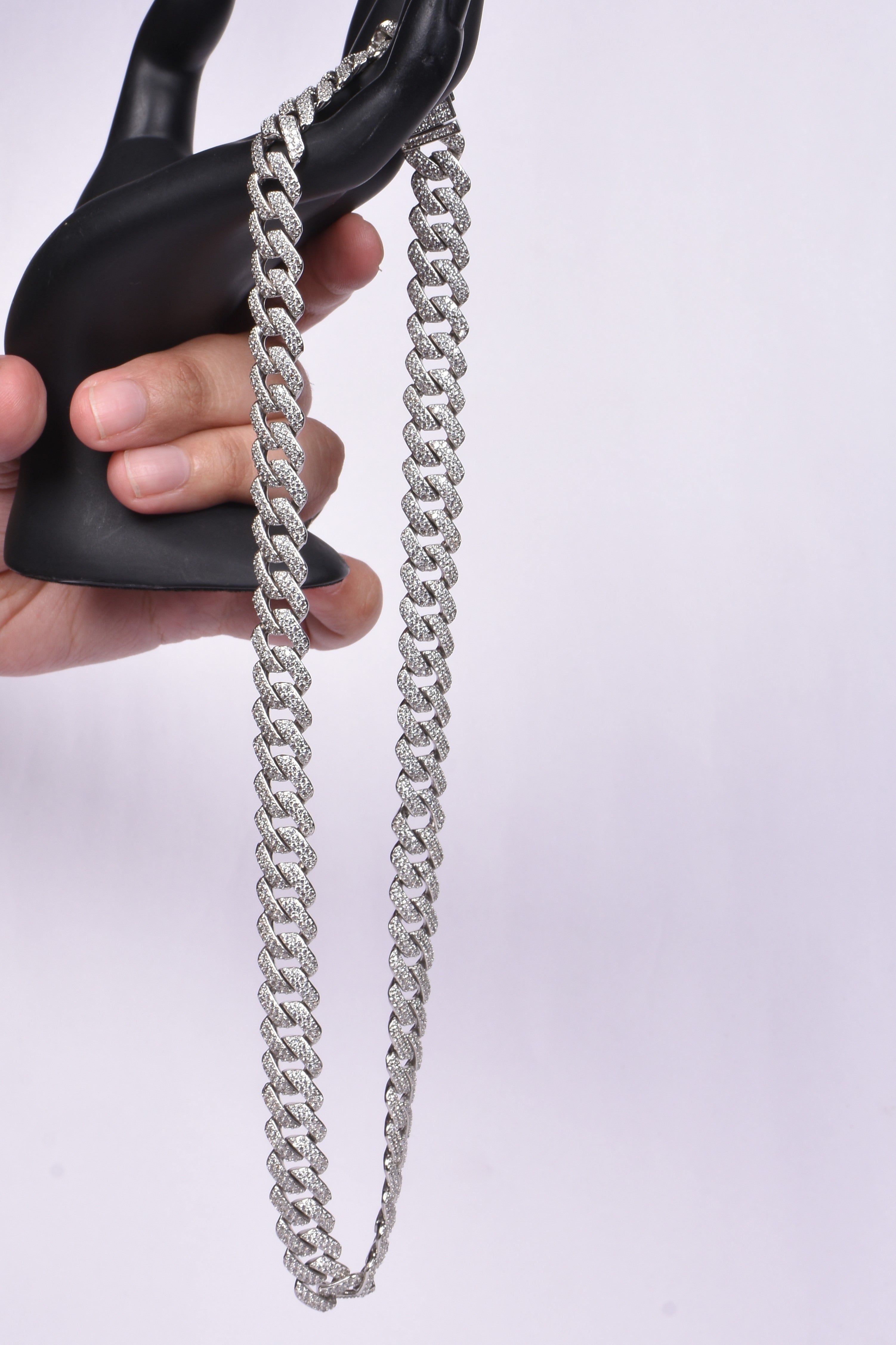 Diamond-Studded Silver Chain Necklace