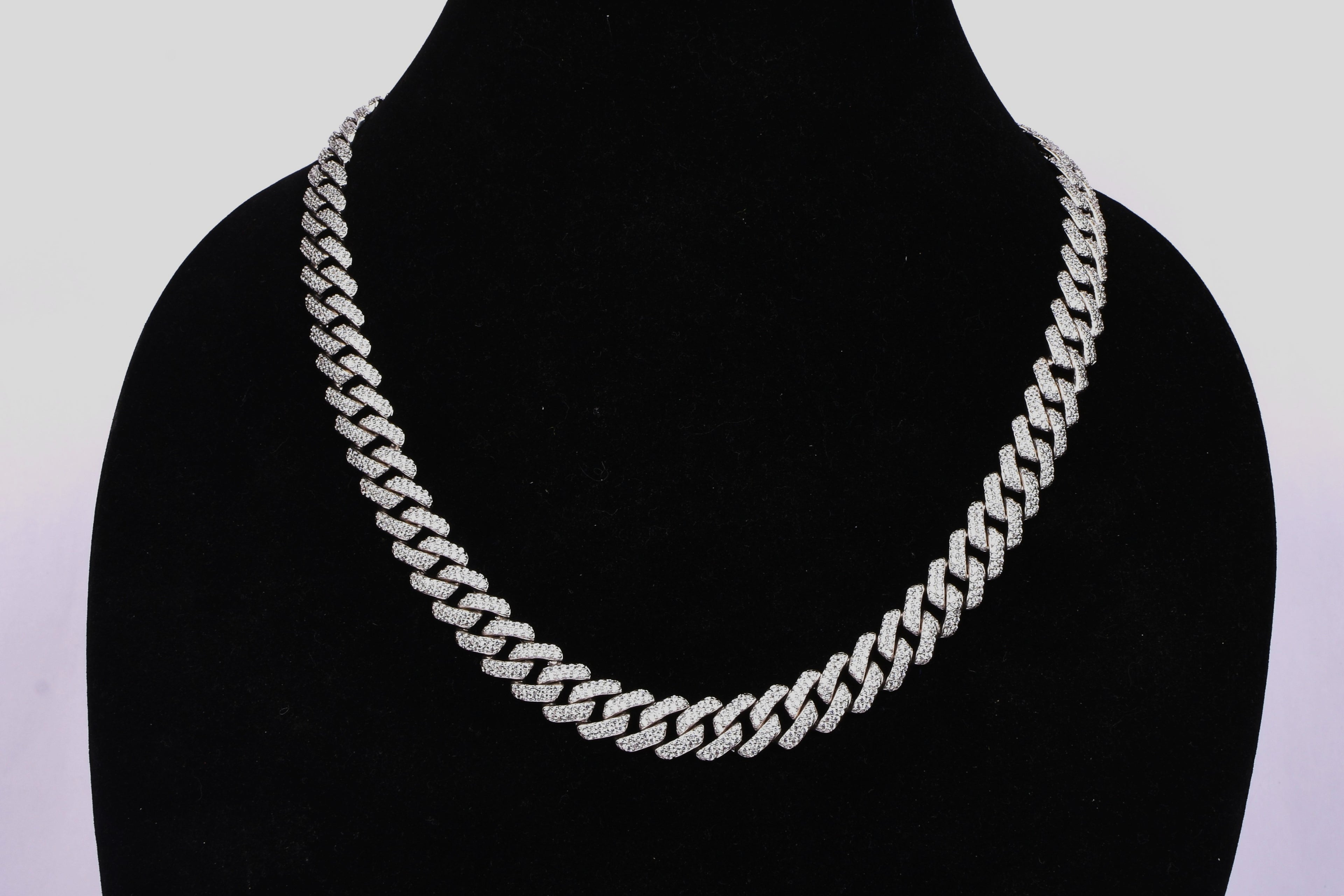 Diamond-Studded Silver Chain Necklace